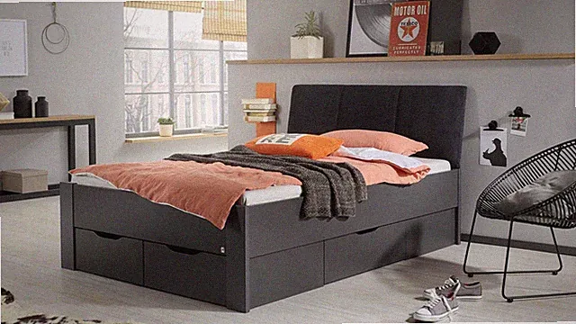 Bett 120x200 cm Einzelbett Aditio grau-metallic Bettensystem mit Bettschubkästen