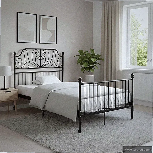 Bett 120x200cm Metall Bettgestell Bett in Schwarz aus pulverbeschichtetes Metall