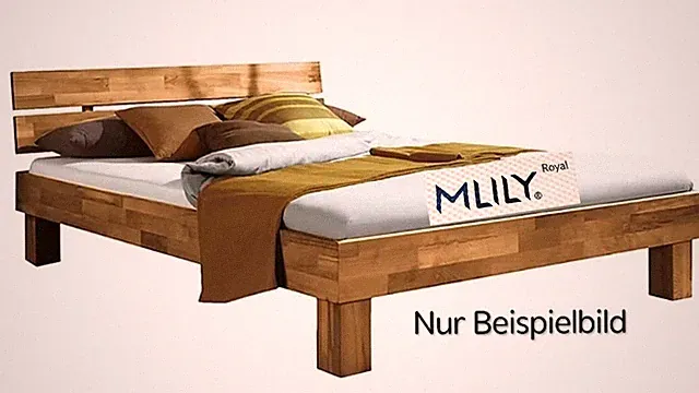 Bett 120x200Eiche Massiv+7Zonen-Lattenrost+Mlily Taschenfederkern-Hybridmatratze