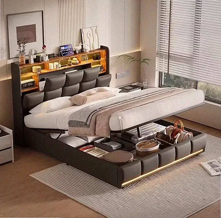 Bett 160 x 200 mit Stauraum, Boxspringbett mit Bettkasten
