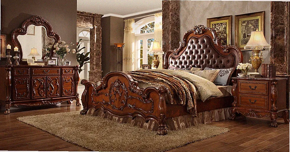 Bett 2x Nachttische 3tlg. Set Möbel Barock Rokoko Schlafzimmer Set Chesterfield