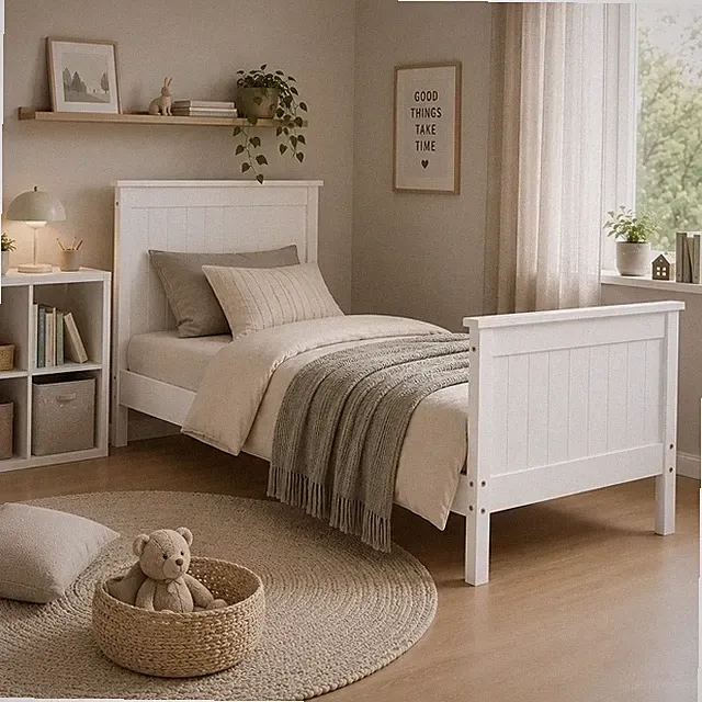 Bett 90x200 Weiß Holz Kiefer Landhausstil Einzelbett mit Lattenrost Homestyle4u