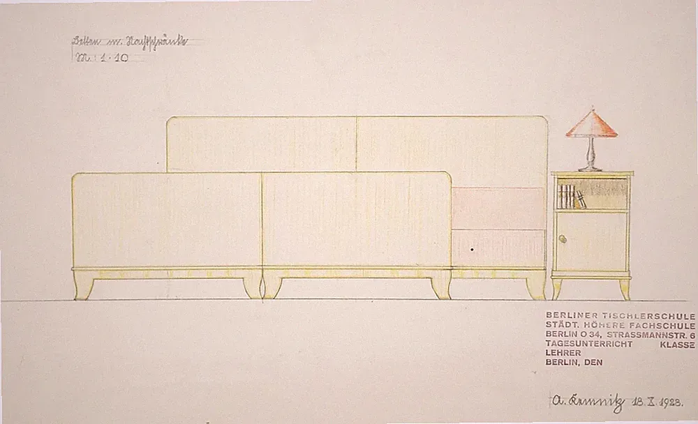 Bett bed bedroom Art Deco Möbel architecture Architektur drawing Zeichnung