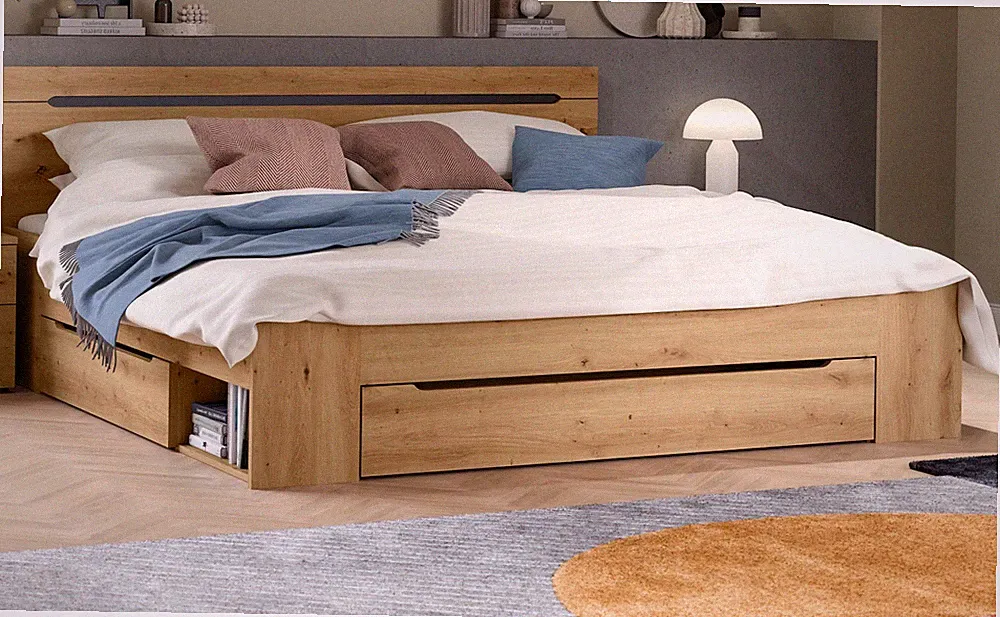Bett Doppelbett 180 x200 Eiche Artisan Stauraum + 3x Bettschubkasten Cooper