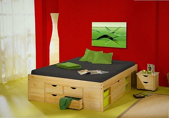 Bett Funktionsbett Jugendbett Claas 140 x 200 Kiefer massiv natur lackiert