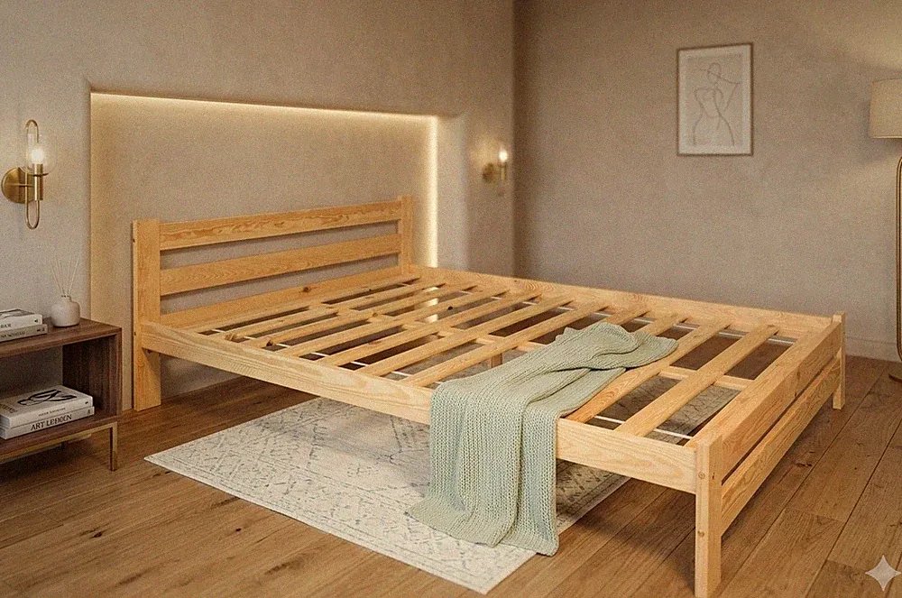 Bett, Holzbett 140x200 – Massivholz – Neu & Unbehandelt - Kiefernholz