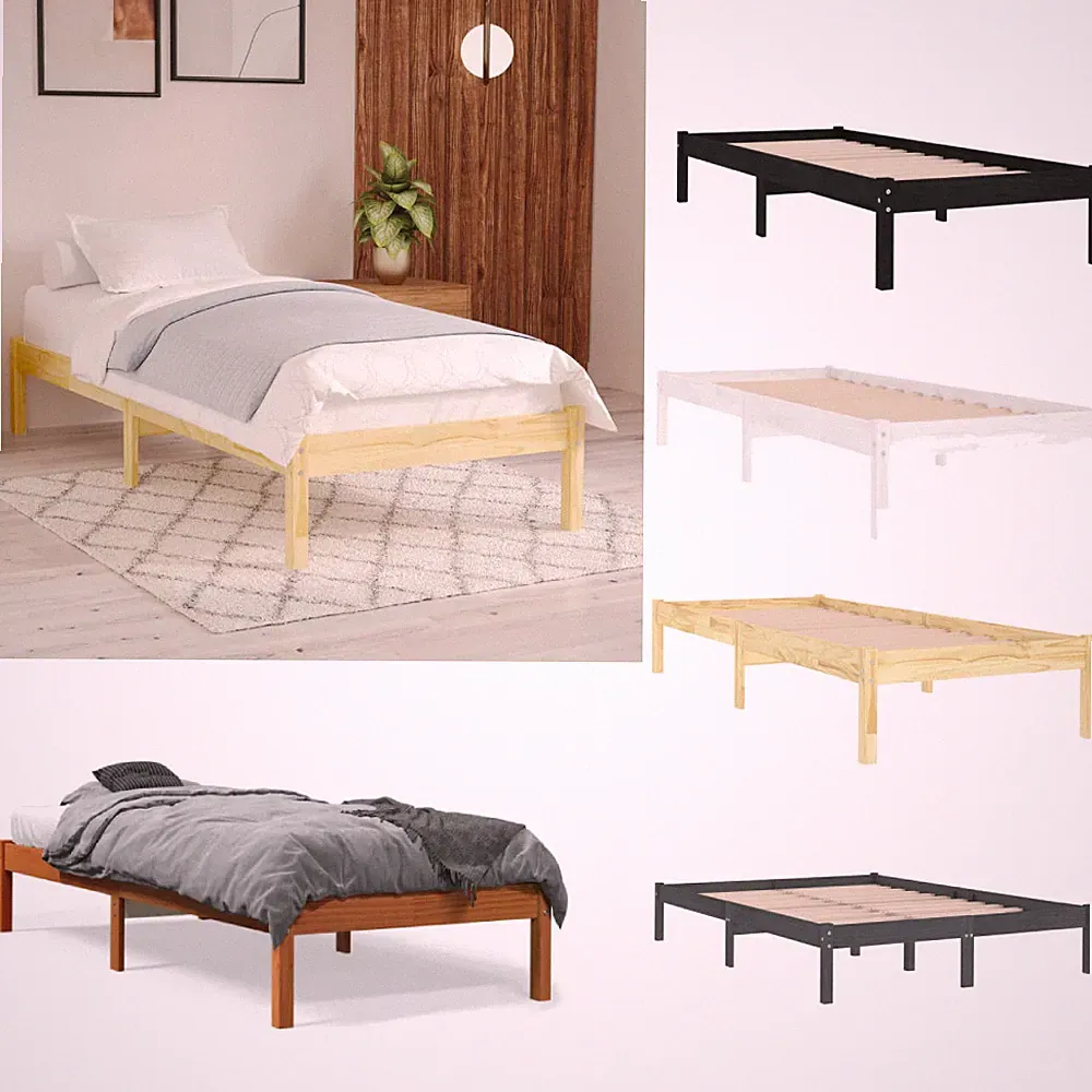 Bett Holzbett Lattenrost Doppelbett Bettgestell Massiv Einzelbett 75-200cm
