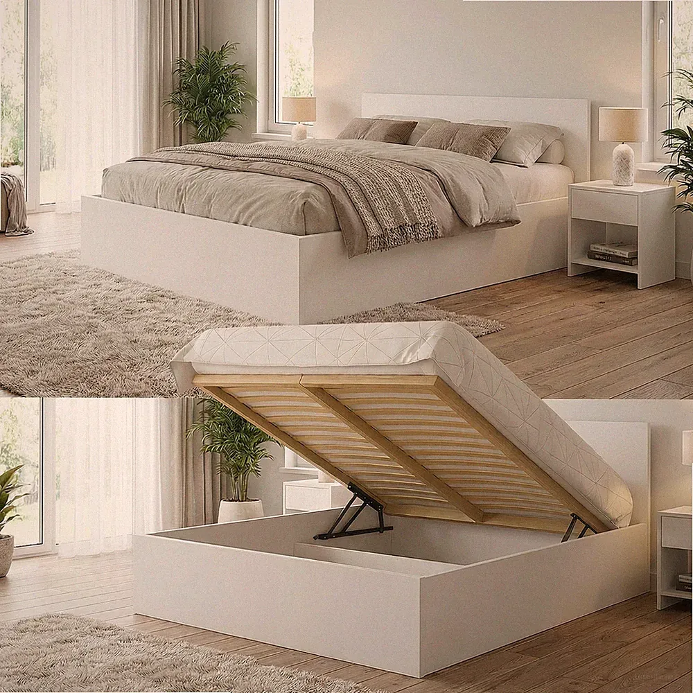 Bett mit Lattenrost Jugendbett Doppelbett mit/ohne Matratze Bettkasten weiss