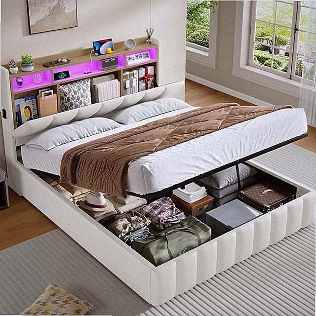 Bett mit LED Beleuchtung 140x200 cm, Polsterbett mit Staura