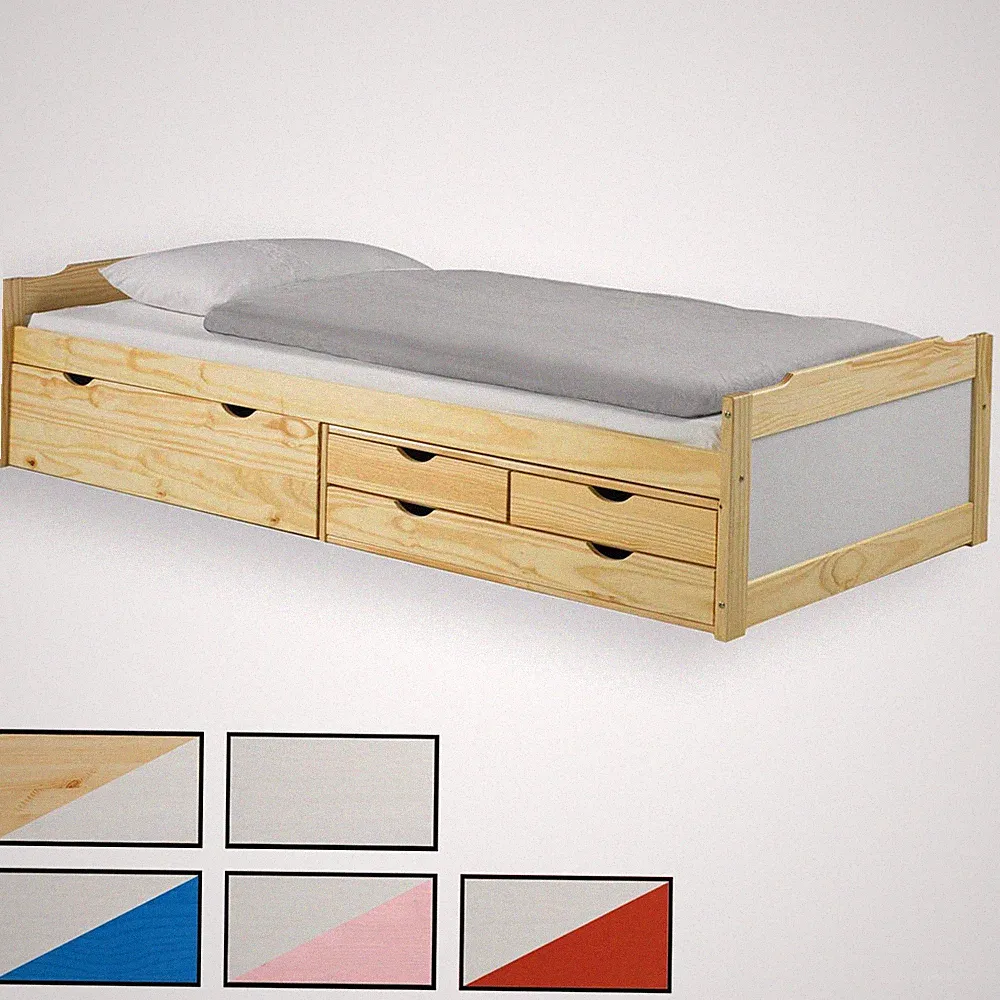 Bett mit Stauraum Kinderbett Gästebett 4 Schubladen Bett 90x200 cm
