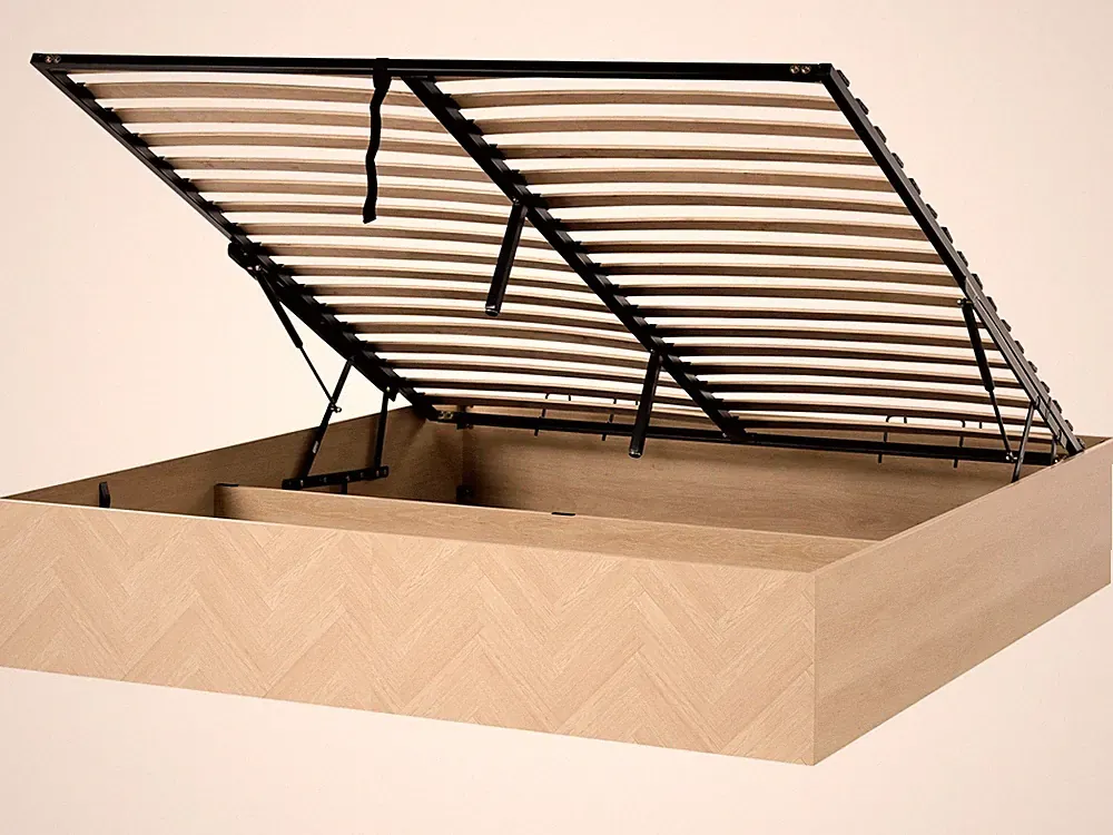 Bett mit Stauraum MDF hellbraun ohne Kopfteil 180 x 200 cm minimalistisch Etel