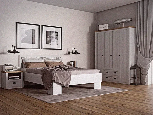 Bett Nachttisch Kleiderschrank 4tlg Schlafzimmer Set Design Artdeco Landhaus