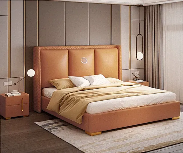 Bett Orange Schlafzimmer Design Möbel Moderne Luxus Betten Bettgestell Samt Neu