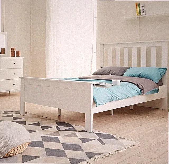 Bett Schlafbett Holzbett Bettrahmen Minimalistisch Weiß Schlafzimmer