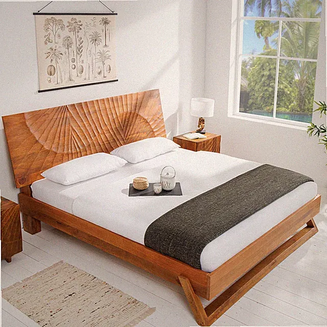 Bett SCORPION 180x200cm braun Mangoholz 3D Schnitzerei Massivholz Doppelbett