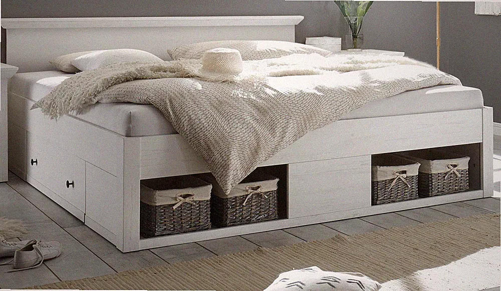 Bett weiß Pinie Landhaus Doppelbett mit Schubkasten und Stauraum 180 x 200 Hooge