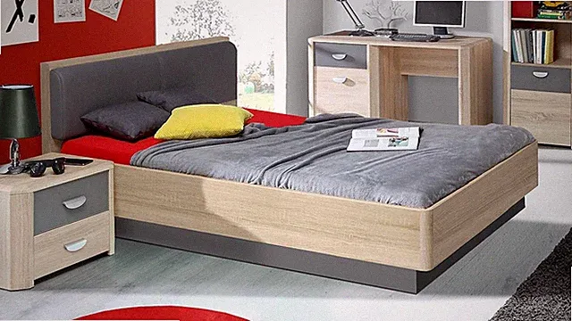 Bett Yook Jugendzimmerbett Kinderzimmerbett Sonoma Eiche grau anthrazit 140