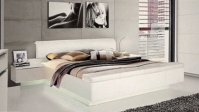 Bettanlage Starlet Plus Bett mit Nachtkommoden Stauraum weiß Hochglanz 180x200