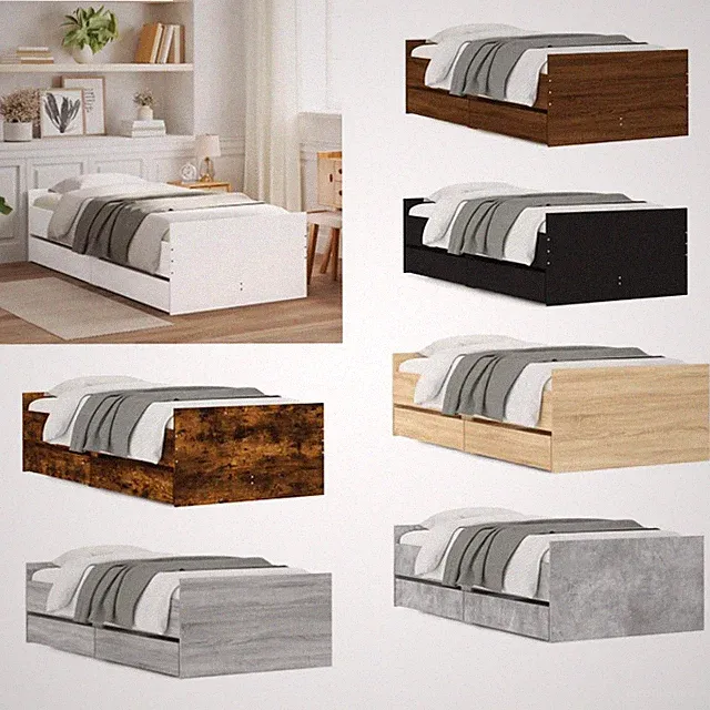 Bettgestell Bettrahmen mit Lattenrost Bett Gästebett mit Schubladen Einzelbett