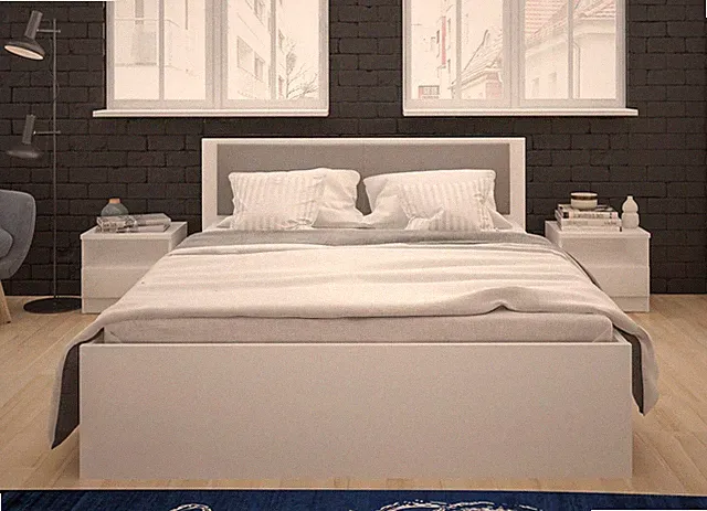 Bettgestell Boston Doppelbett Futonbett 180x200cm weiß Kopfteilpolsterung