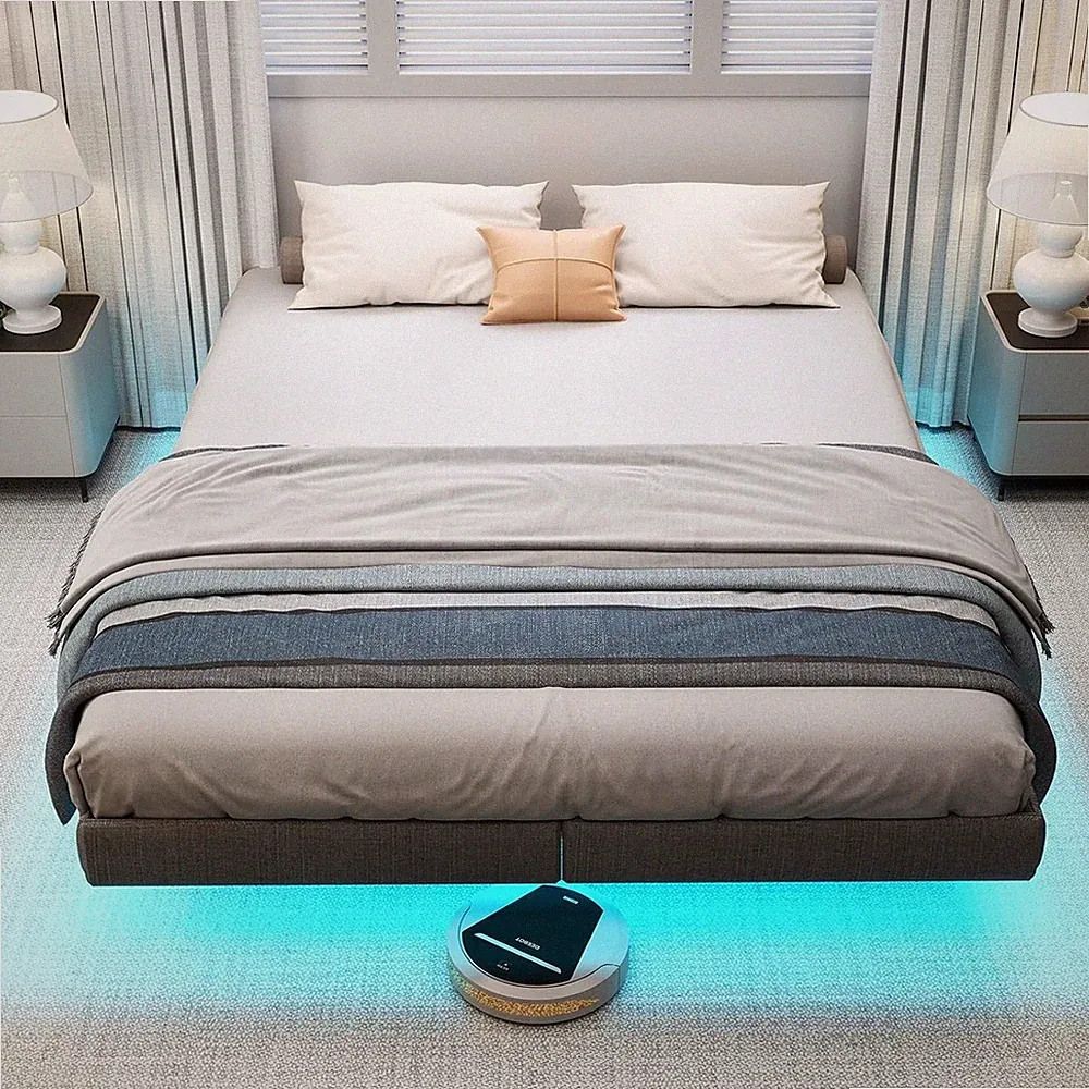 Bettgestell Doppelbett 180x200cm mit Lattenrost, Schwebebett Gestell mit LED