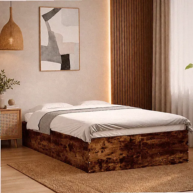 Bettgestell Doppelbett Schlafzimmer Bett Bettrahmen Räuchereiche | 135 x 190 cm