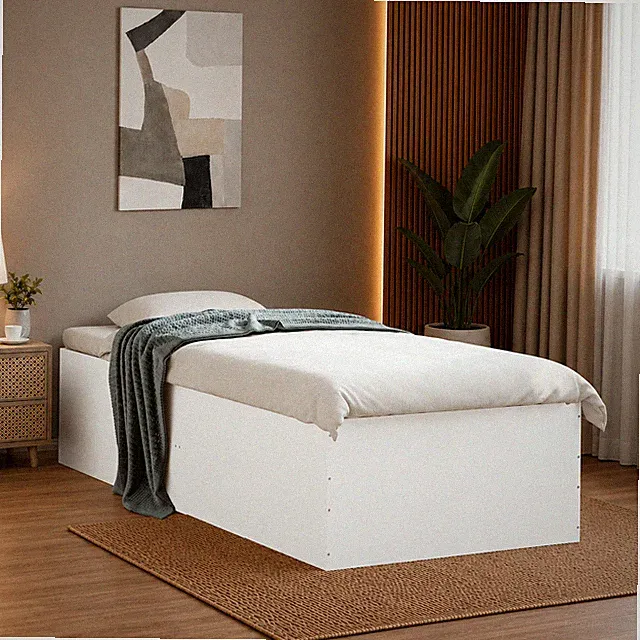 Bettgestell Holzwerkstoff Einzelbett Schlafzimmer Bettrahmen Weiß | 100 x 200 cm