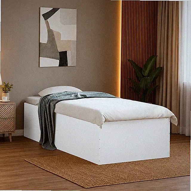 Bettgestell Holzwerkstoff Einzelbett Schlafzimmer Bettrahmen Weiß | 75 x 190 cm