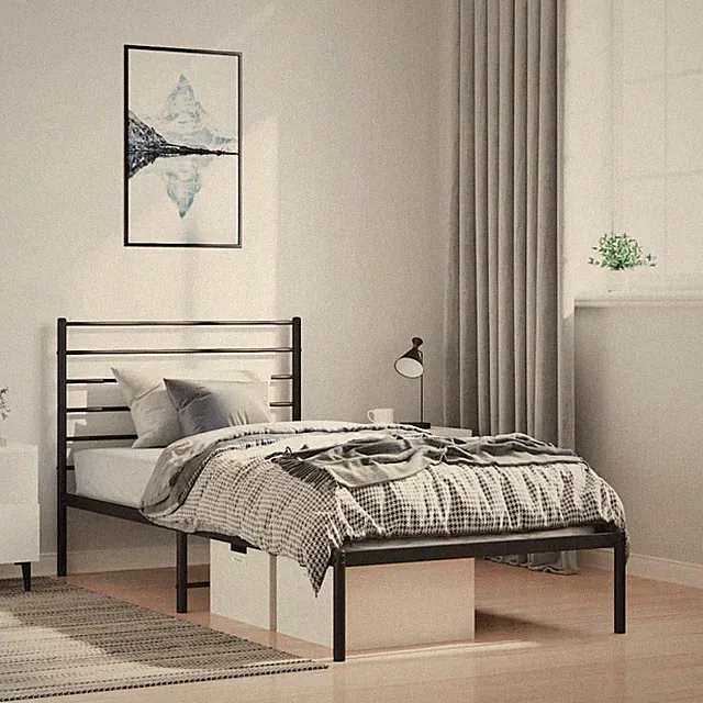 Bettgestell Metall Schwarz 100x190 cm Metallbett Bettrahmen Gästebett Bett