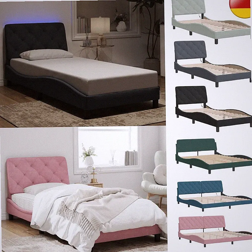 Bettgestell mit LED Bett Bettrahmen Lattenrost Samt Einzelbett Doppelbett