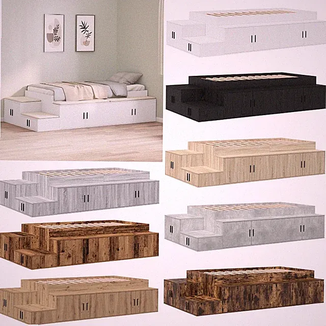 Bettgestell mit Schubladen Bett Holzbett Schlafzimmerbett Holzwerkstoff 5 Farbe