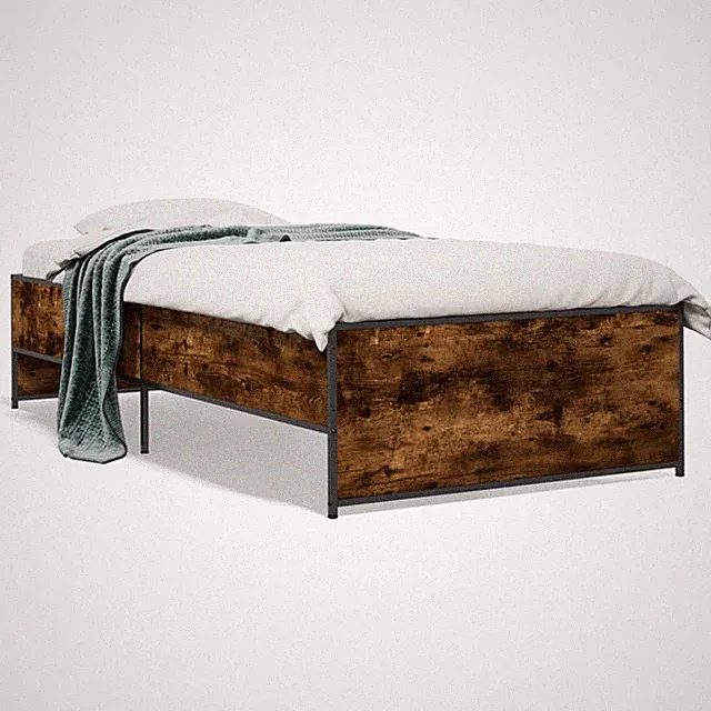 Bettgestell Räuchereiche 100x200 cm Holzwerkstoff und Metall