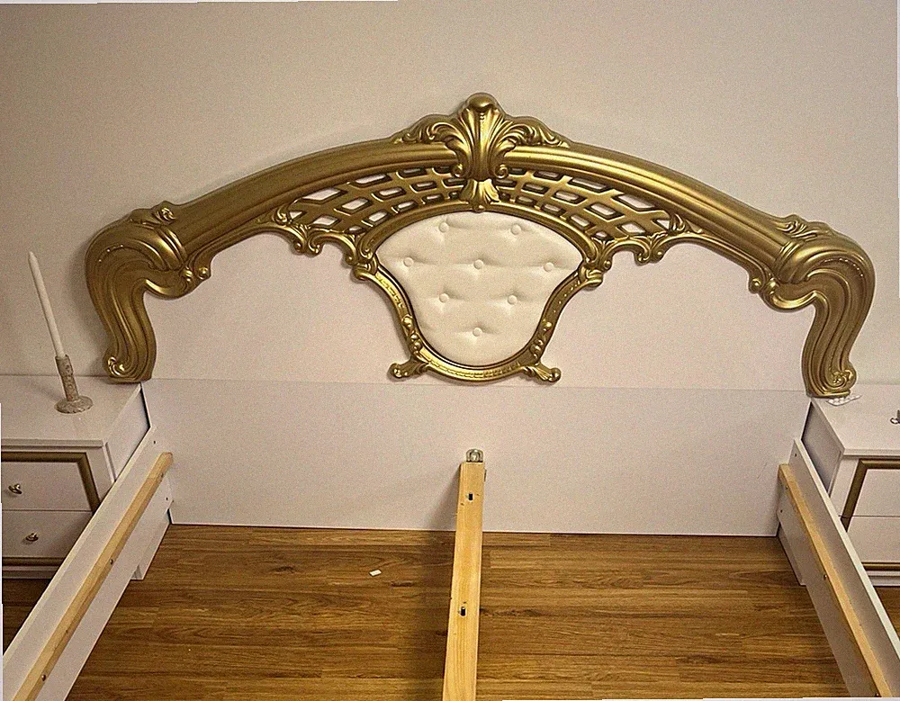 Bettrahmen Holz 180x200 cm Gold/Weiß mit Kopfteil und Fußteil