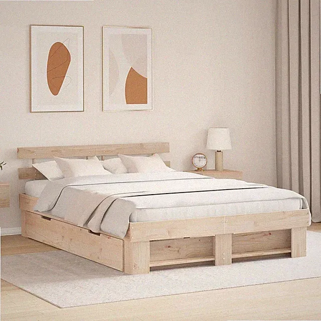 Bettrahmen mit Kopfteil mit Schubladen Massives Kiefernholz Holzbett vidaXL