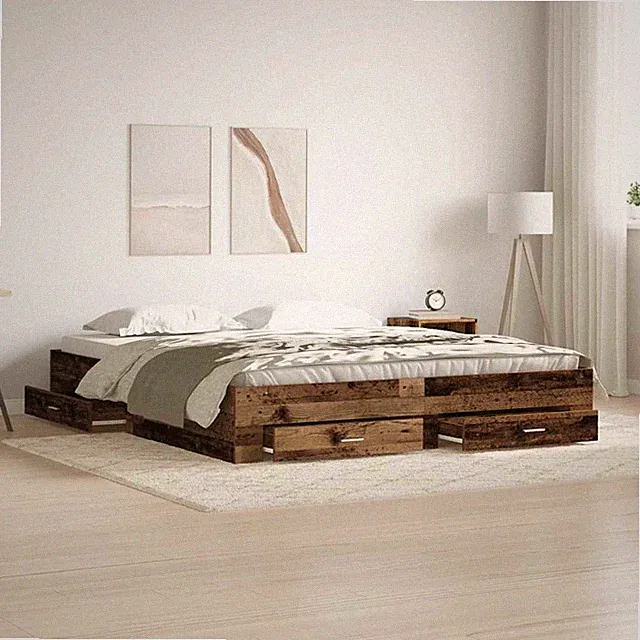 Bettrahmen mit Schubladen Altholz 180 x 200 cm Holzwerkstoff