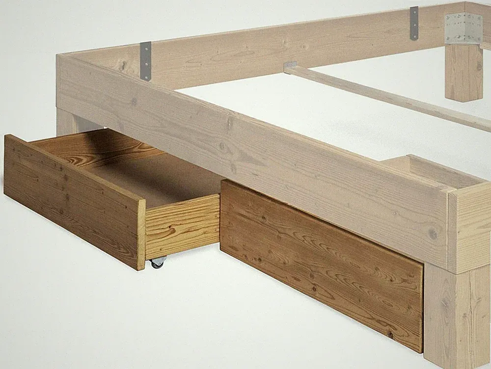 Bettschublade Bettkasten 2er Set für CURBY 4-Fuß-Bett Massivholz THERMO Fichte