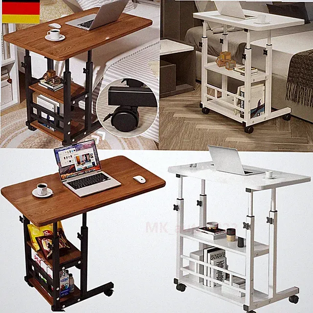 Betttisch Weiß Laptoptisch Notebooktisch Pflegetisch mit Rollen Höhenverstellbar