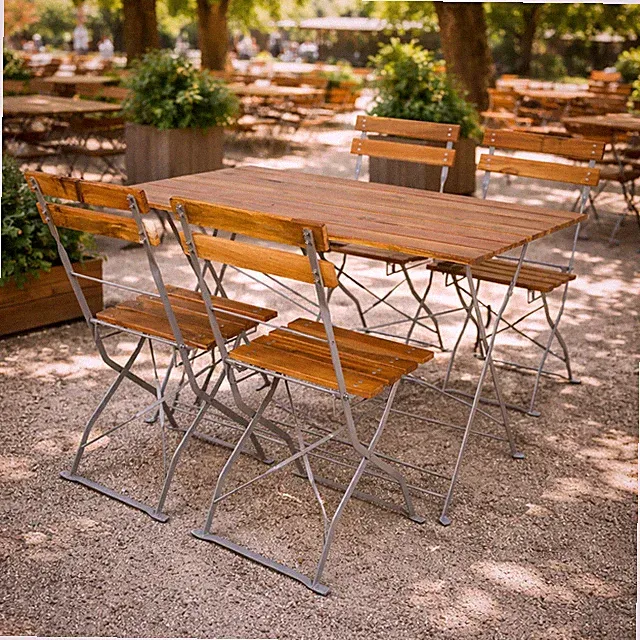 Biergarten Set Klapptisch + 4 Klappstühle Bistroset Stahl Akazienholz 120x70cm