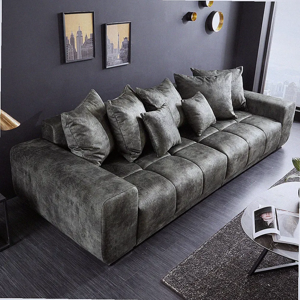 Big Sofa ELEGANCIA 285cm moosgrün Microfaser XXL Couch inkl. Kissen Federkern