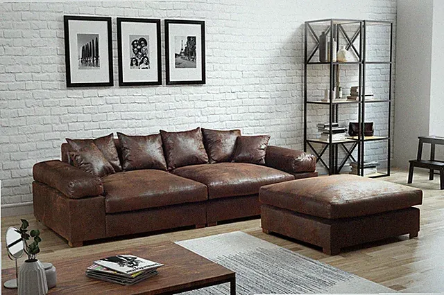 Big Sofa Megasofa Riesensofa AREZZO - Vintage Braun inkl.Hocker