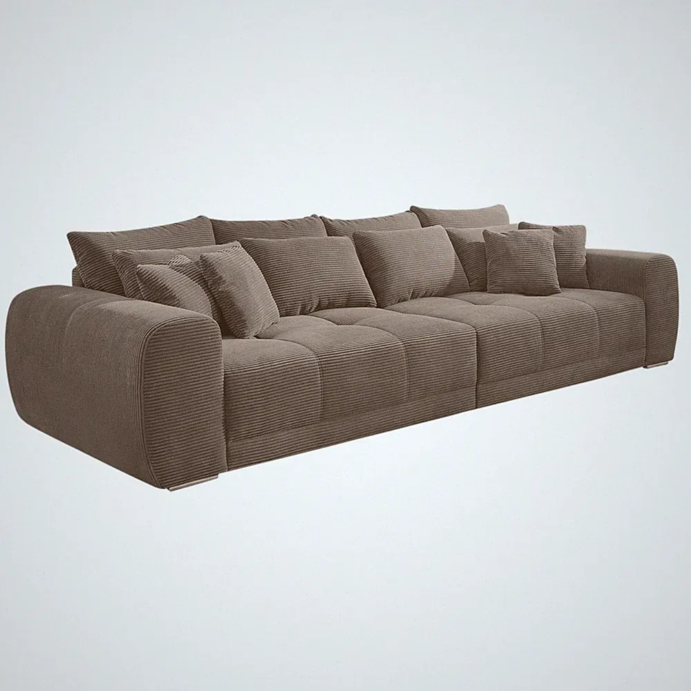 Big-Sofa XXL 306 cm Federkern Lounge Couch mit Bezug aus Cord in Braun Taupe
