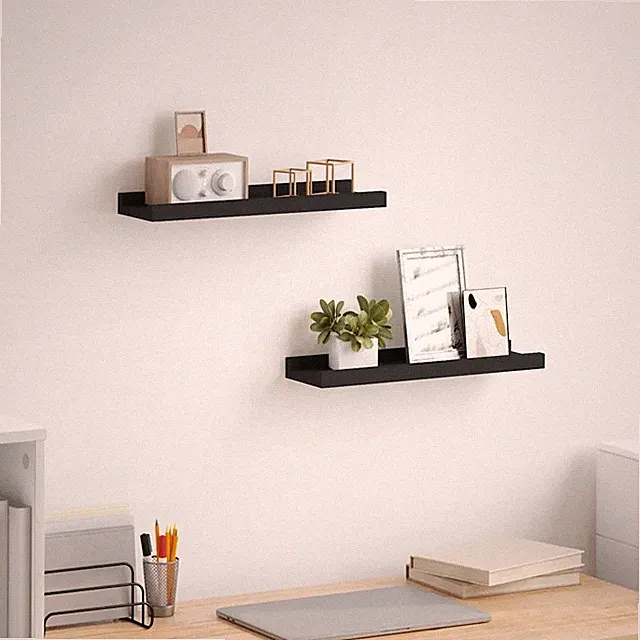 Bilderleisten Set 2x schwarz MDF 40x9x3cm U-Form Vitrinenregale mit sicherer Lippe