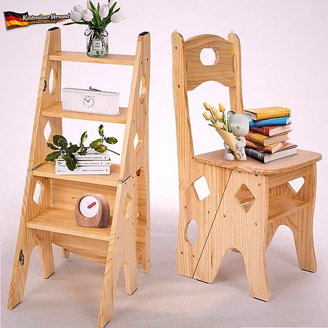 Bimiti Klappbar Bibliotheksstuhl Zusammenklappbare Holzstuhl 4 Stufen