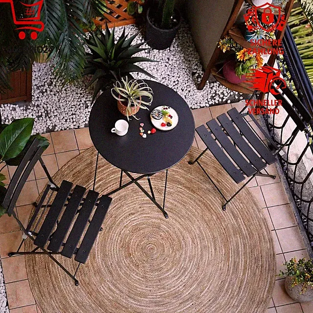 Bistro Set 3 Stück Gartenmöbel Klappbar Stahl Schwarz 2 Stühle 1 Tisch Balkonset