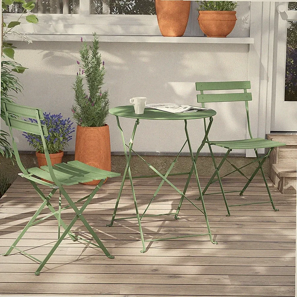 Bistro Set 3 Stück Stahl Klappbar Gartenmöbel Sitzgruppe 2 Stühle