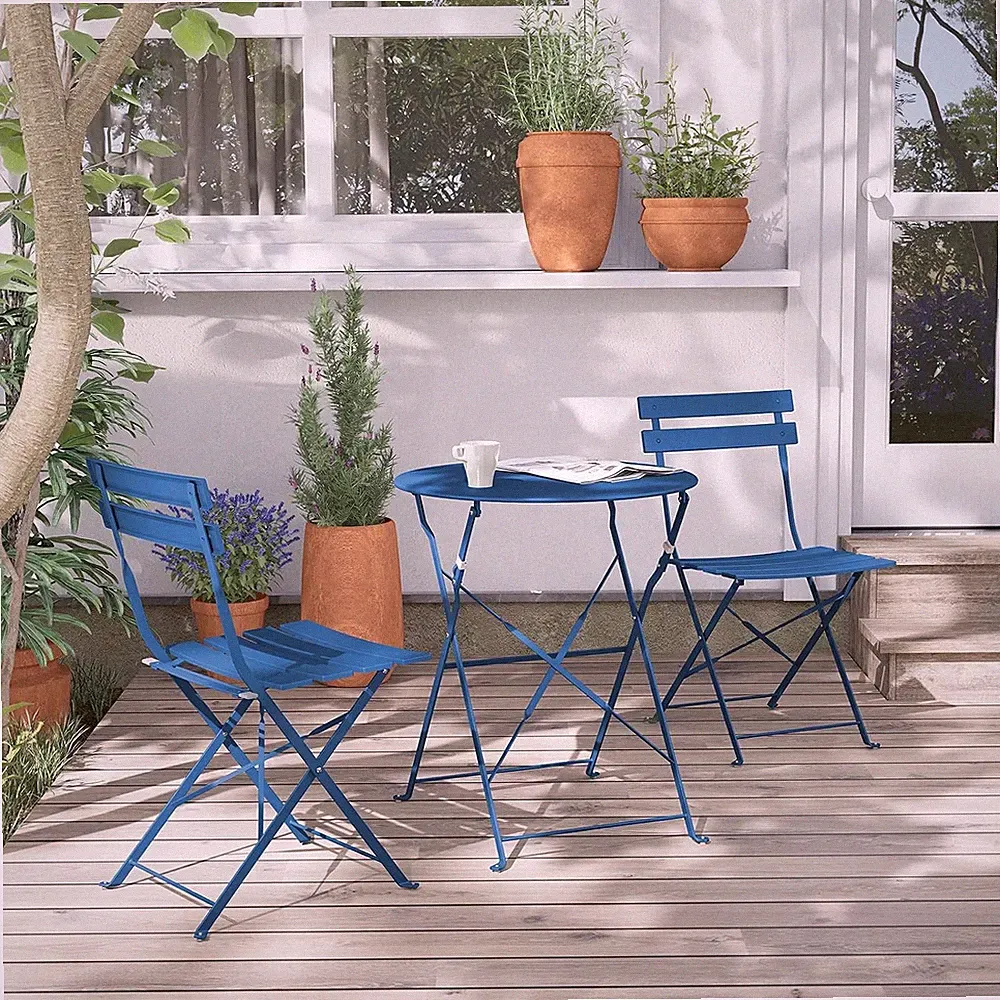 Bistro Set 3 Stück Stahl Pfauenblau Klappbar Gartenmöbel Sitzgruppe 2