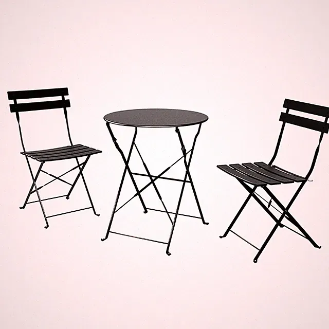 Bistro Set 3-teilig Gartenmöbel 2 Stühle Tisch Stahl klappbar Balkon schwarz
