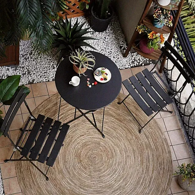 Bistro Set 3-teilig Gartenset Klappstuhl Tisch Balkon Set Gartenmöbel Schwarz
