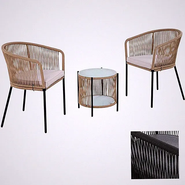 Bistro Set Balkonmöbel Sitzgruppe Outdoor Gartenset 2 Personen Rope Gartenset