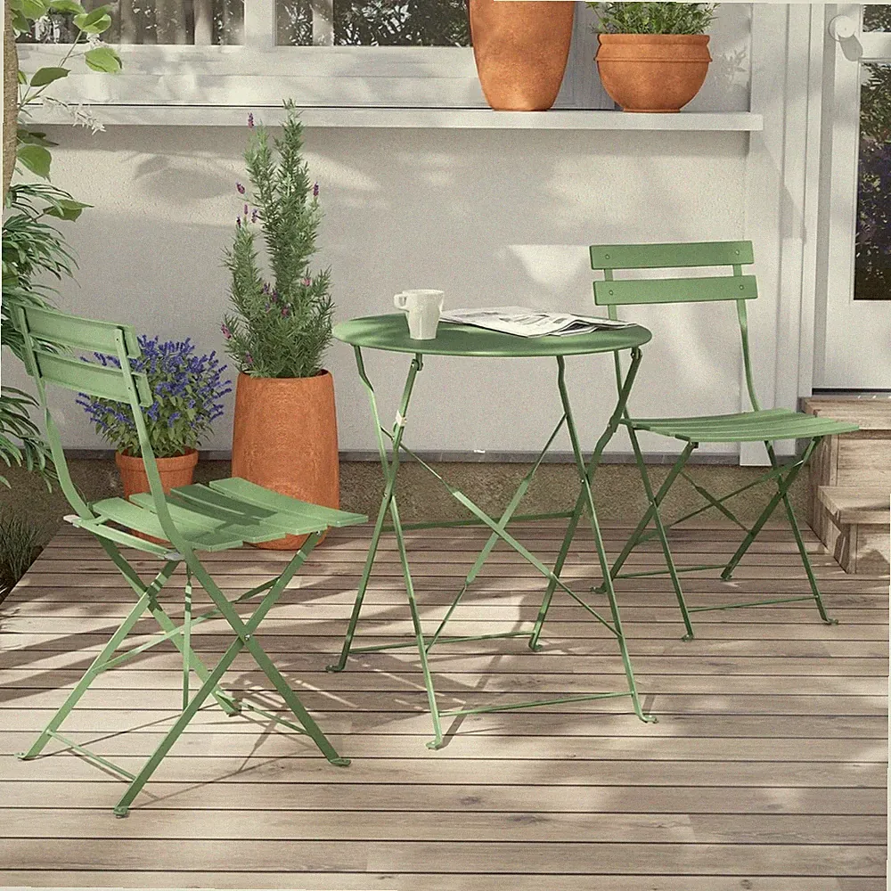 Bistro Set Gartenmöbel Klappbar 3-teilig Stahl modern grün